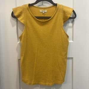 Madewell Women's Sleeveless Ruffle Sleeve Tank Top Blouse‎ Gold Yellow Size XS